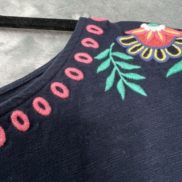 Talbot Embroidered Shift Dress Nantucket Slub Cotton Navy Sz MP Business Casual - Picture 6 of 12